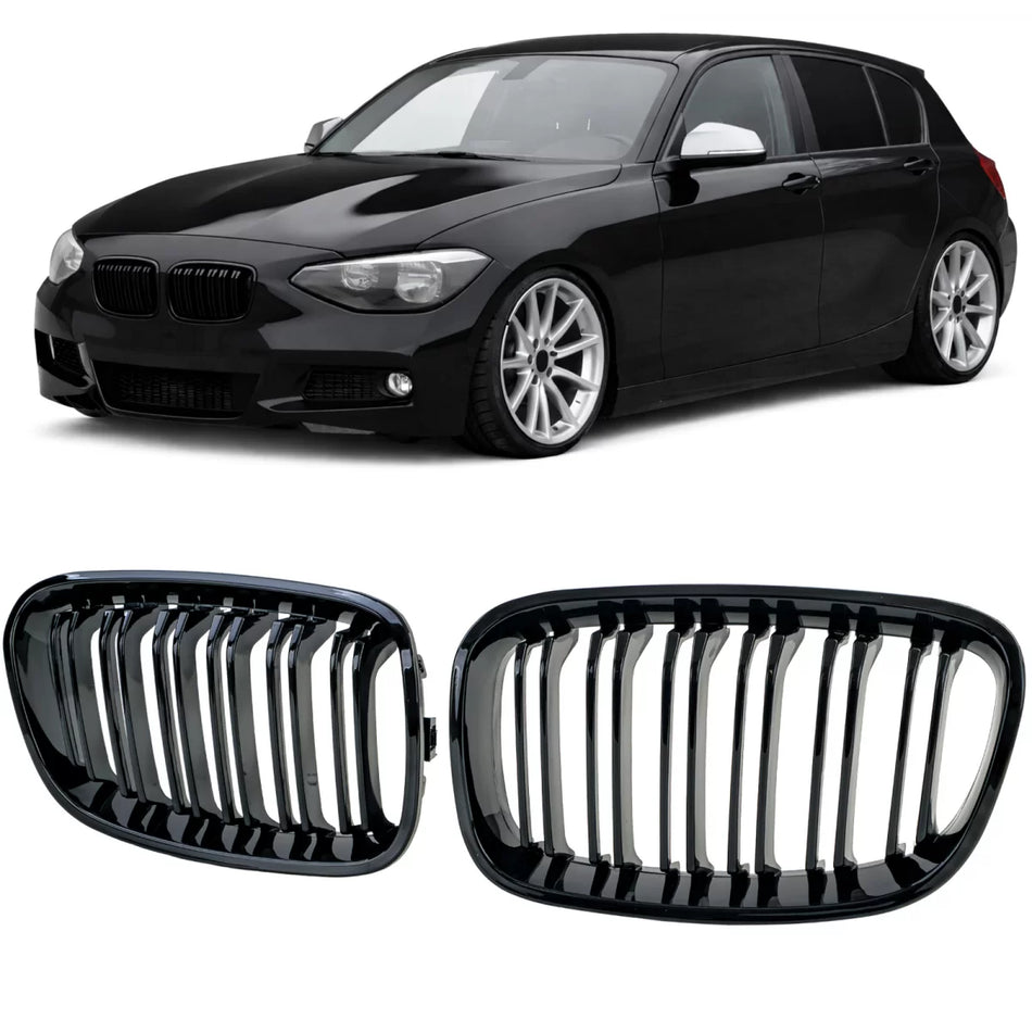 Griglia Doppia a Listelli Neri Lucidi Anteriore per BMW Serie 1 F20 F21