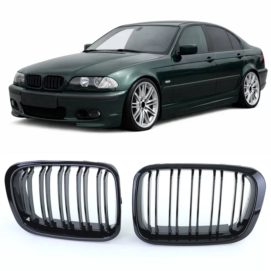 Griglia Doppia a Listelli Neri Lucidi Anteriore BMW Serie 3 E46 1998-2001