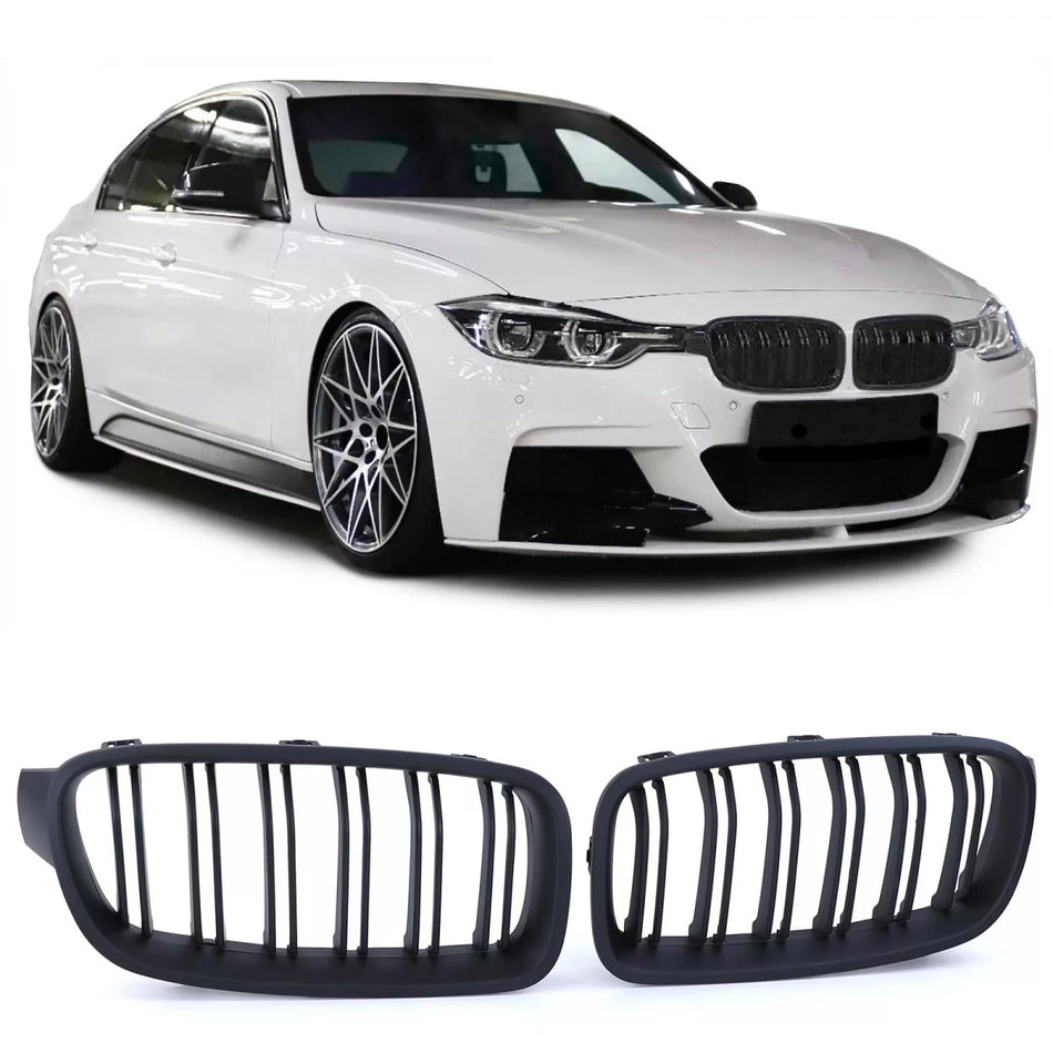 Griglia Doppia Alette Nera Lucida Anteriore per BMW Serie 3 F30 F31 2011-2019