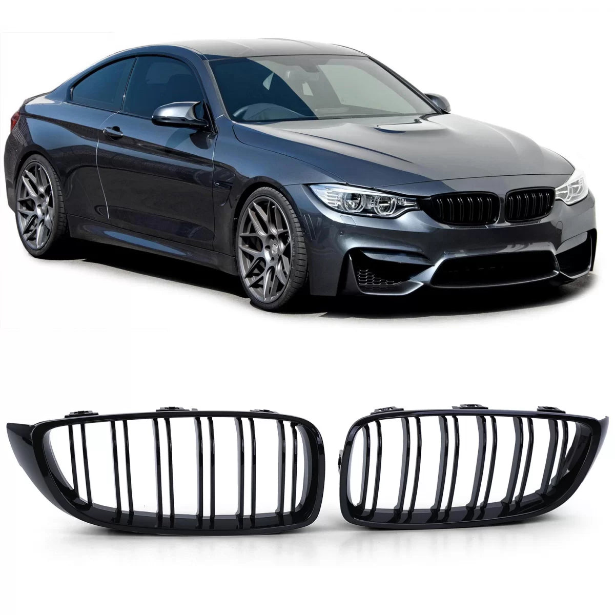 Griglia Doppia Alette Nera Lucida Anteriore per BMW Serie 4 F32 F33 F36 F82 F83
