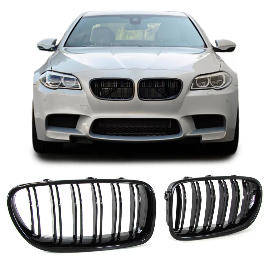Griglia Doppia Alette Nera Lucida Anteriore per BMW Serie 5 F10 F11 2010-2017