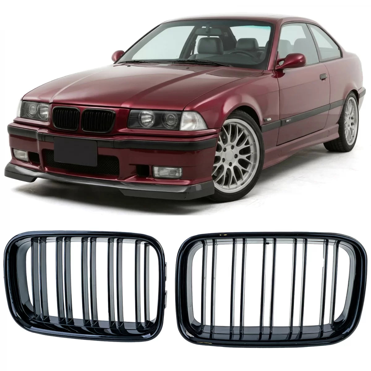 Griglia Doppia Alette Lucida Anteriore per BMW Serie 3 E36 Pre-facelift 90-96