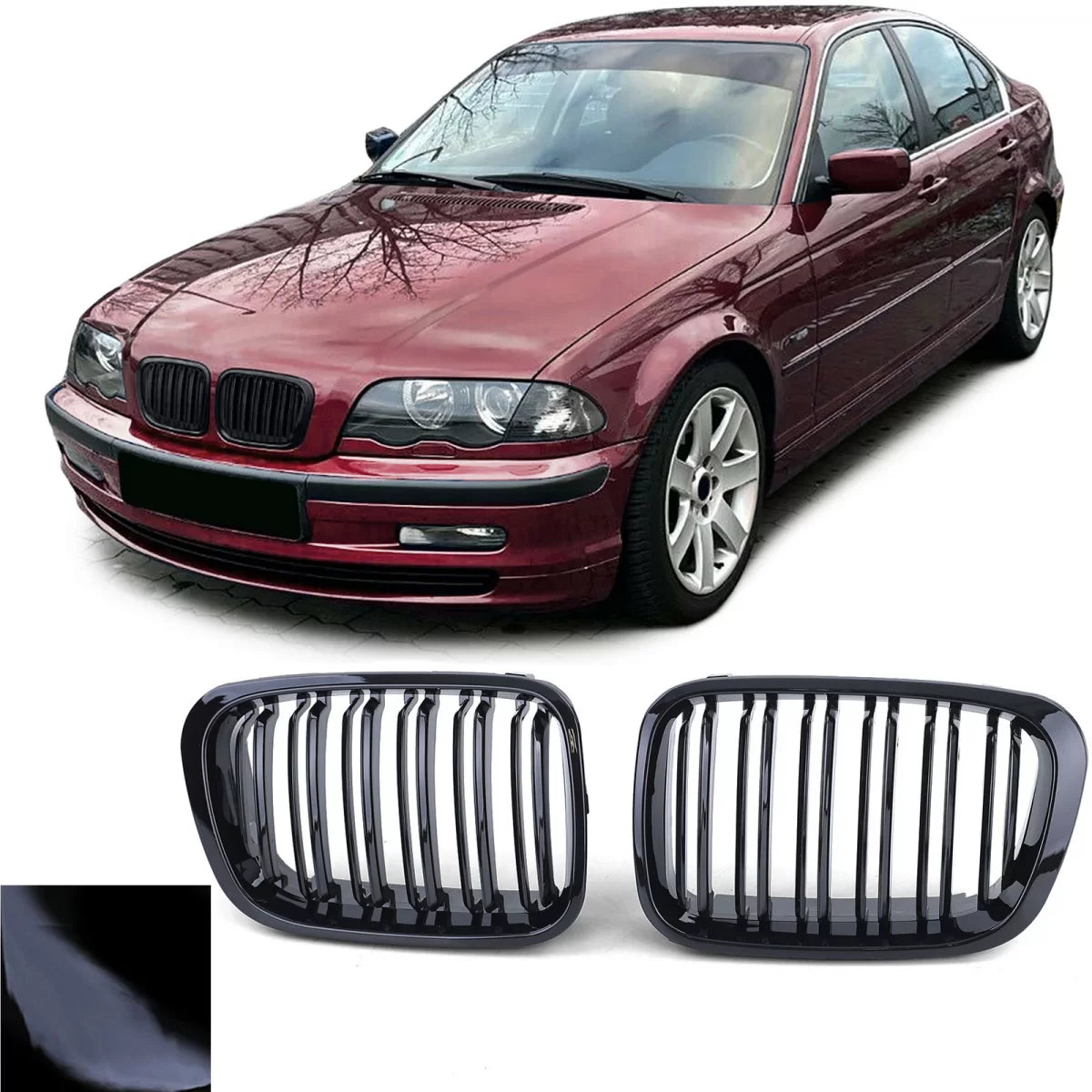 Griglia Doppia Alette Lucida Anteriore per BMW Serie 3 E46 98-01 Berlina Touring