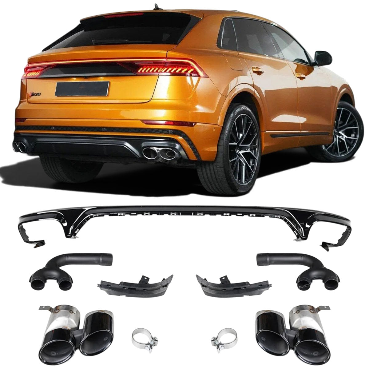 Diffusore Posteriore con Terminali di Scarico 2X2 Nero per Audi Q8 F1 2018-2023