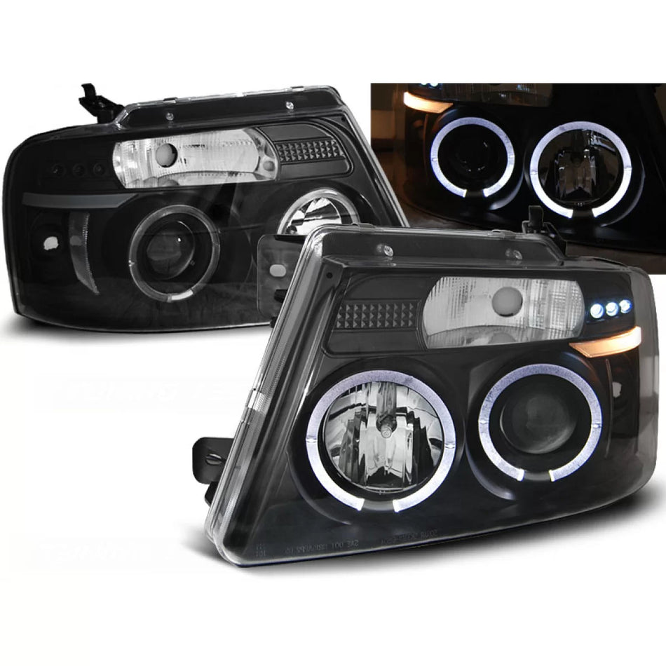 Fanali Angel Eyes Neri Anteriori Ford F150 MK11 2004-2008