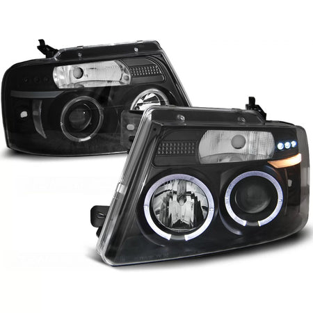 Fanali Angel Eyes Neri Anteriori Ford F150 MK11 2004-2008