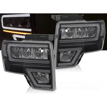Luci Diurne LED Anteriori Nere Sequenziali per Ford F150 MK12 08-14
