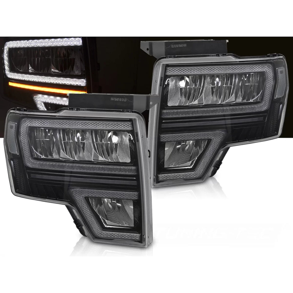 Luci Diurne LED Anteriori Nere Sequenziali per Ford F150 MK12 08-14