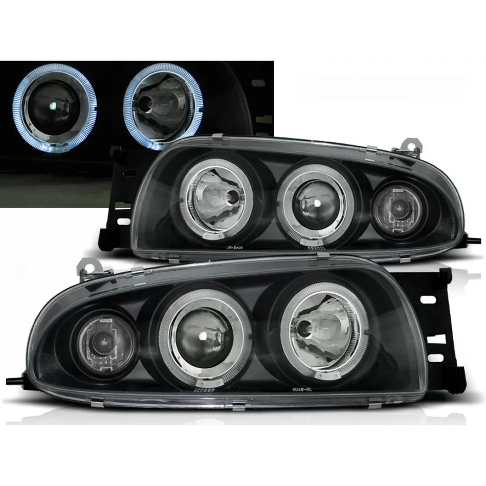 Fanale Anteriore Angel Eyes Nero per Ford Fiesta MK4 10.95-08.99