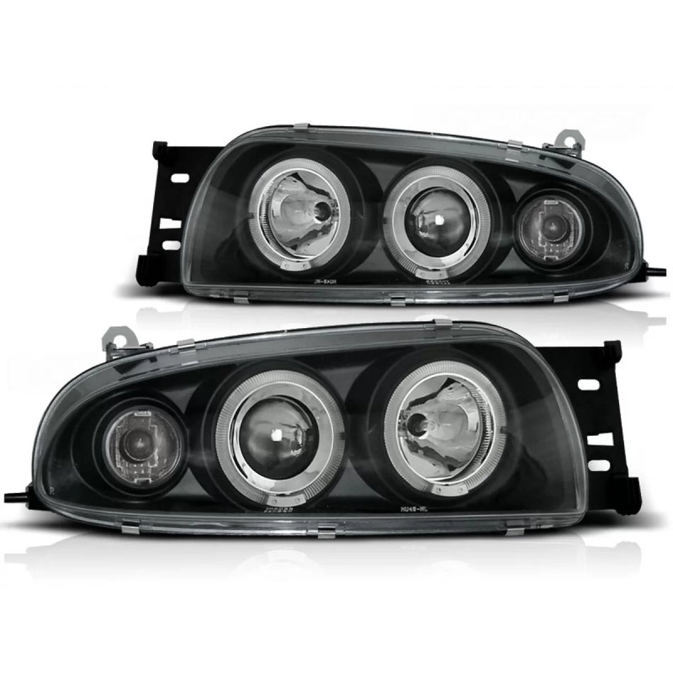 Fanale Anteriore Angel Eyes Nero per Ford Fiesta MK4 10.95-08.99