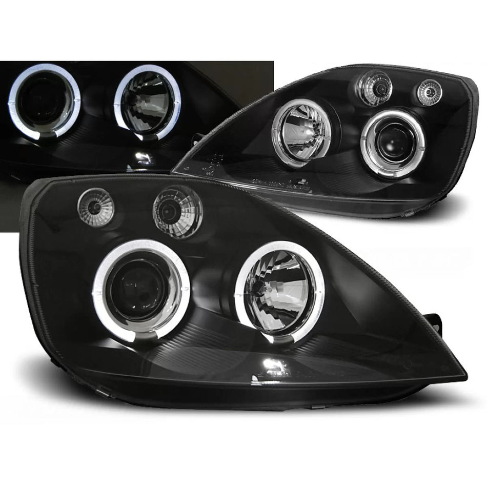 Fanali Angel Eyes Neri Anteriori per Ford Fiesta MK6 05.02-08.05