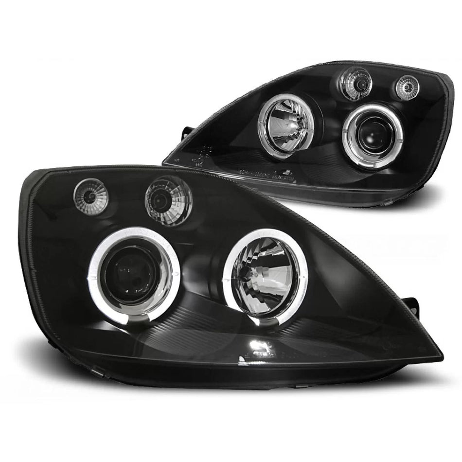 Fanali Angel Eyes Neri Anteriori per Ford Fiesta MK6 05.02-08.05