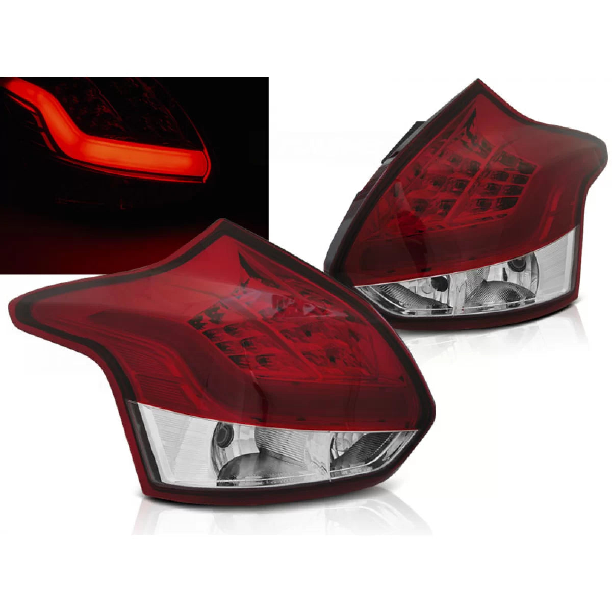 Barra LED Posteriore Rossa Bianca per Ford Focus 3 Berlina 5 Porte 11-10.14