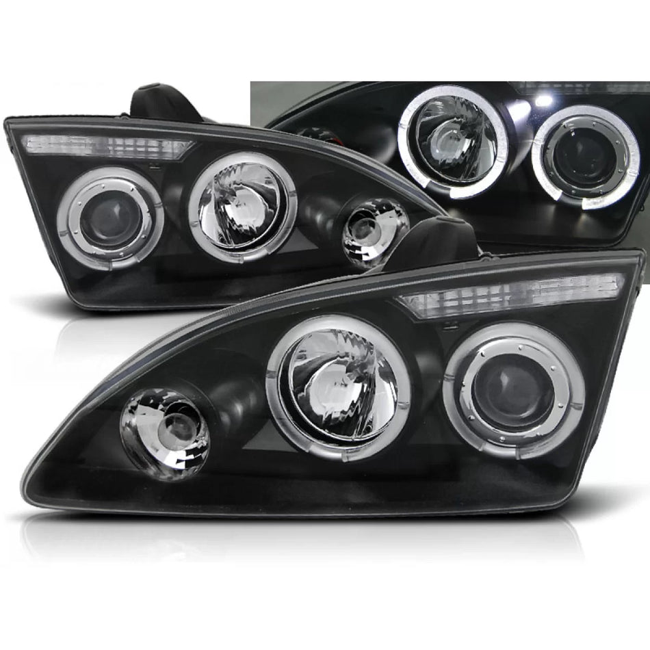 Fanali Angel Eyes Neri Anteriori per Ford Focus Ii 09.04-01.08