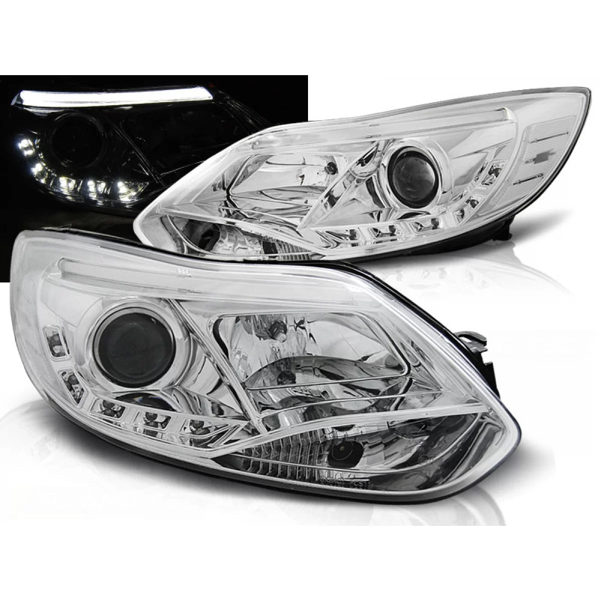 Fanali Tubolari Cromati Anteriori per Ford Focus MK3 11-10.14