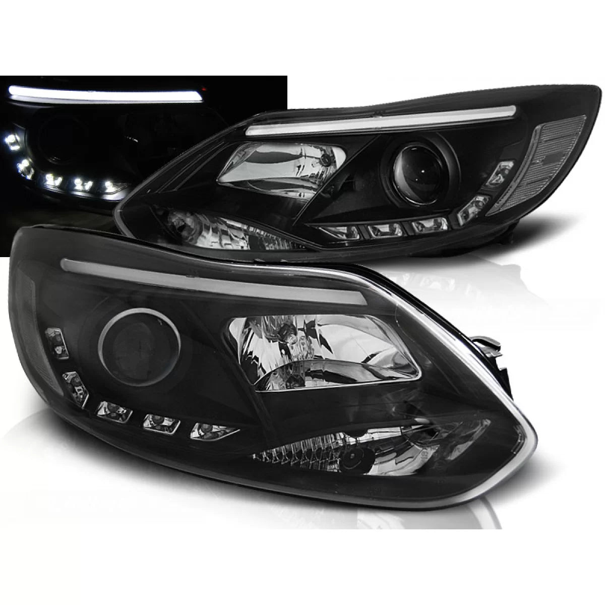 Fanali Tubolari Neri Anteriori per Ford Focus MK3 11-10.14