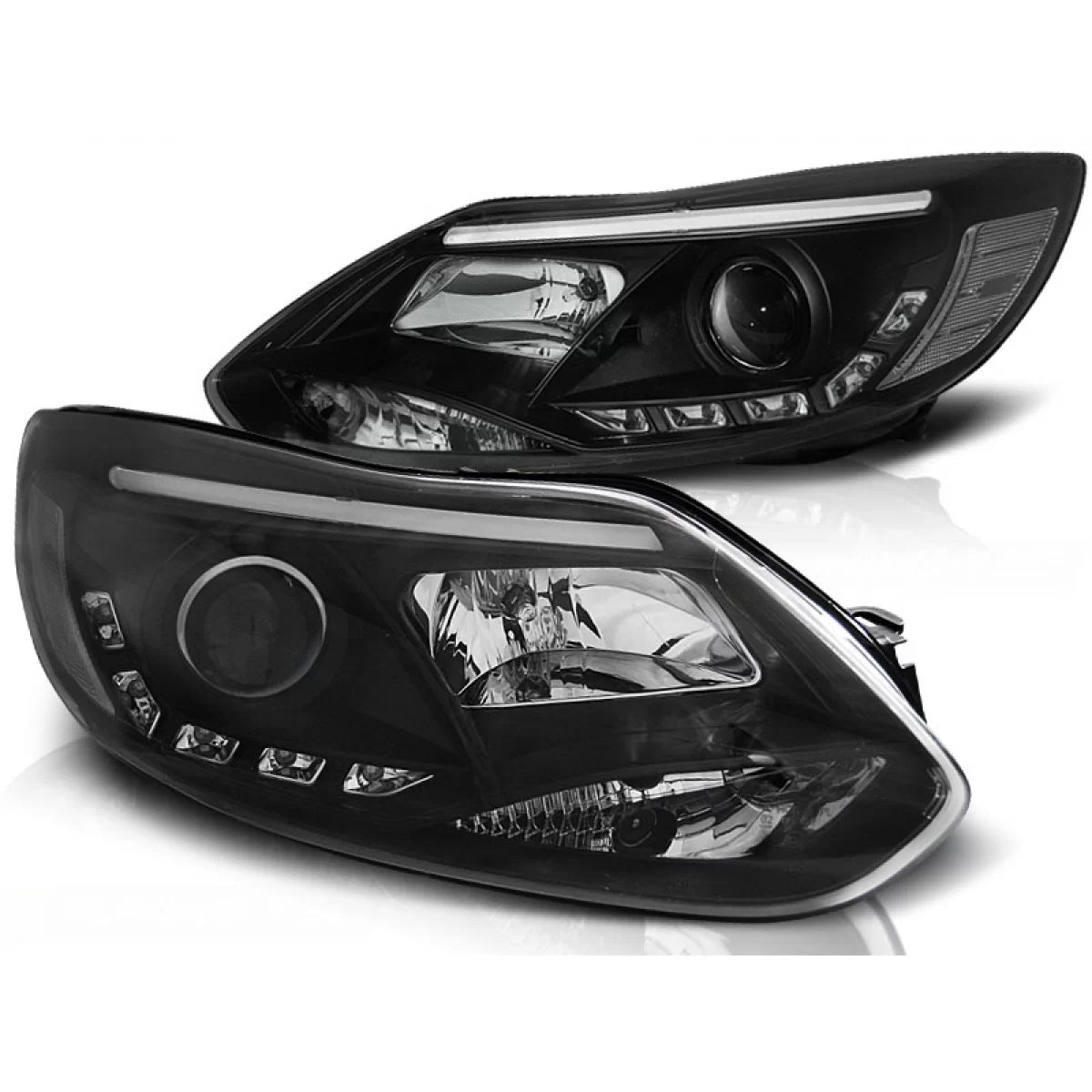 Fanali Tubolari Neri Anteriori per Ford Focus MK3 11-10.14