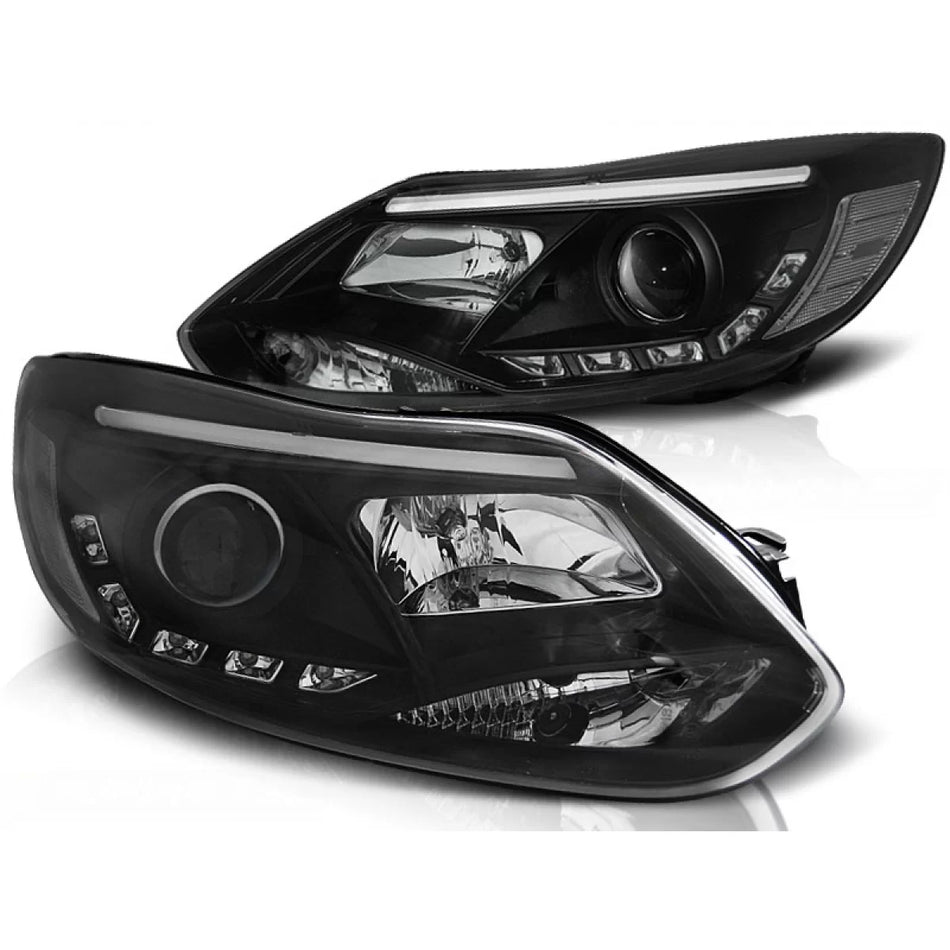 Fanali Tubolari Neri Anteriori per Ford Focus MK3 11-10.14