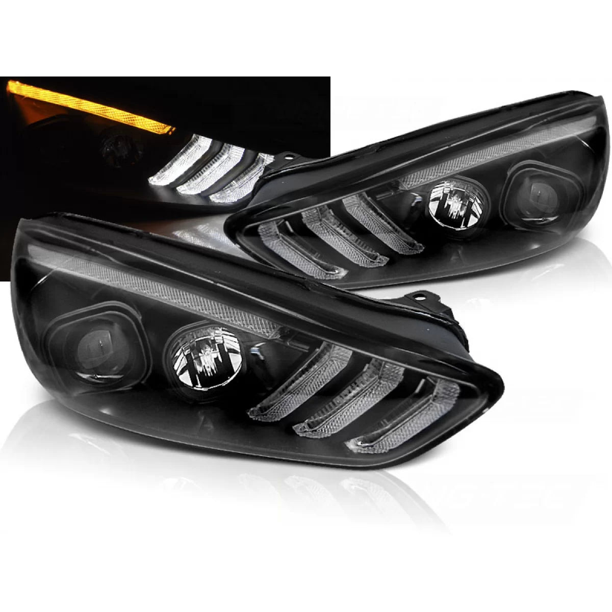 Luci Diurne LED Nere con Frecce Sequenziali per Ford Focus MK3 15-18