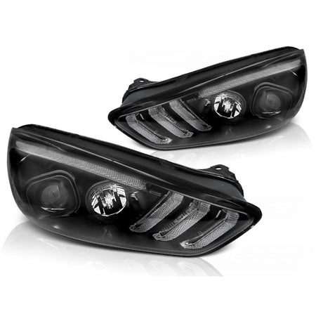 Luci Diurne LED Nere con Frecce Sequenziali per Ford Focus MK3 15-18