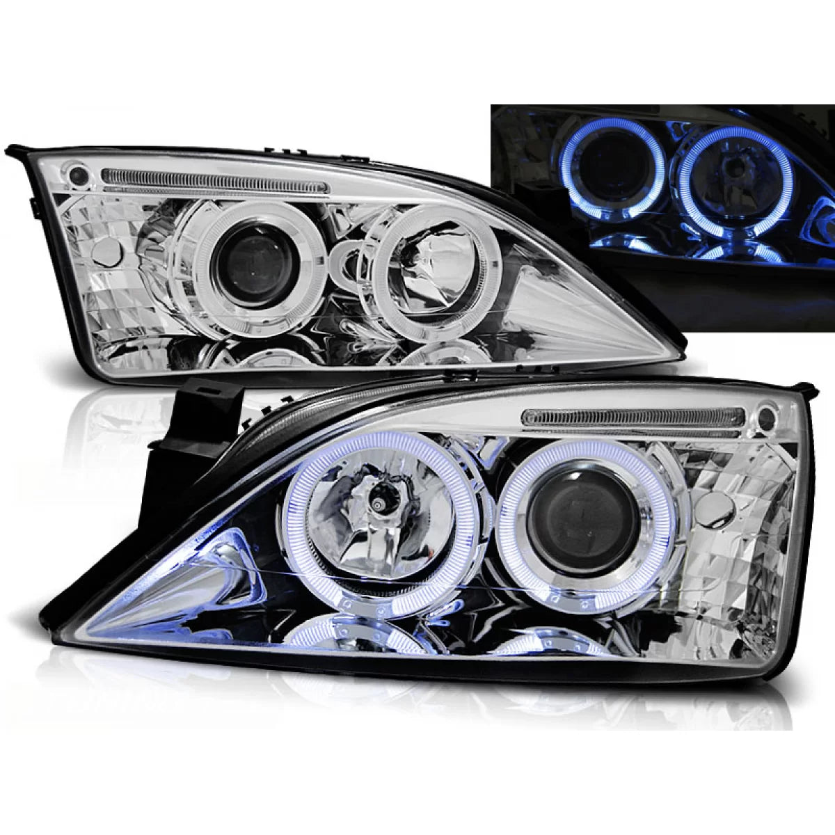 Fanali Angel Eyes Cromati Anteriori per Ford Mondeo 09.00-05.07