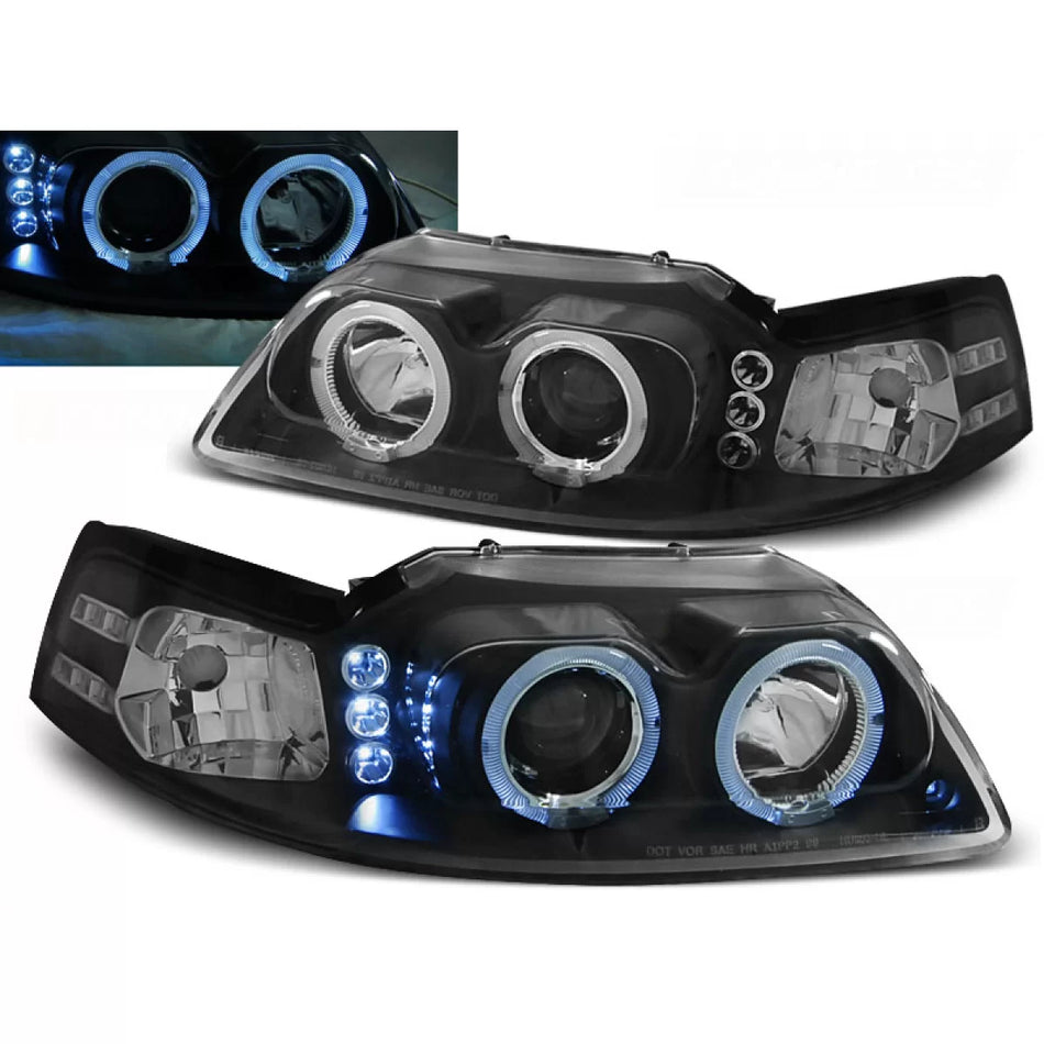 Fanale Angel Eyes Nero Anteriore Ford Mustang 98-04