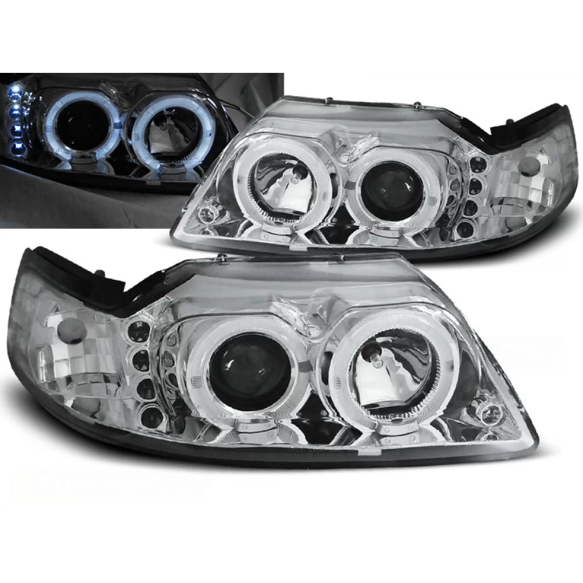 Fanale Angel Eyes Cromato Anteriore Ford Mustang 98-04