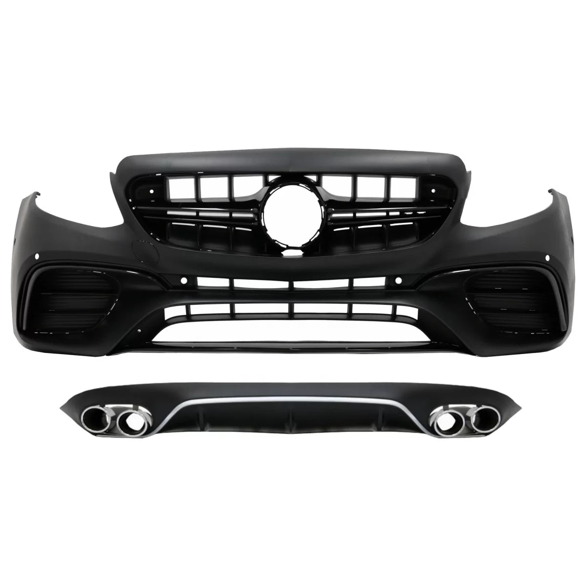 Paraurti Anteriore con Diffusore e Terminali Scarico E63 Design Nero Cromato