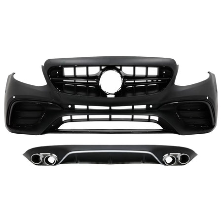 Paraurti Anteriore con Diffusore e Terminali Scarico E63 Design Nero Cromato