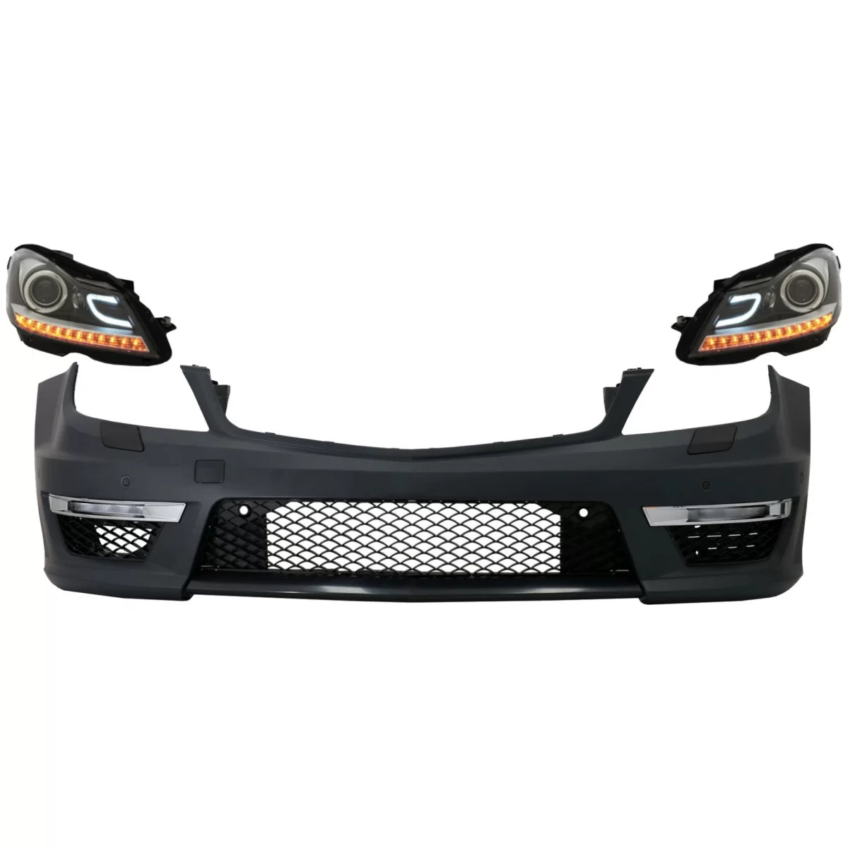 Paraurti Anteriore C63 Facelift con Fari DRL Nero per Mercedes Classe C W204