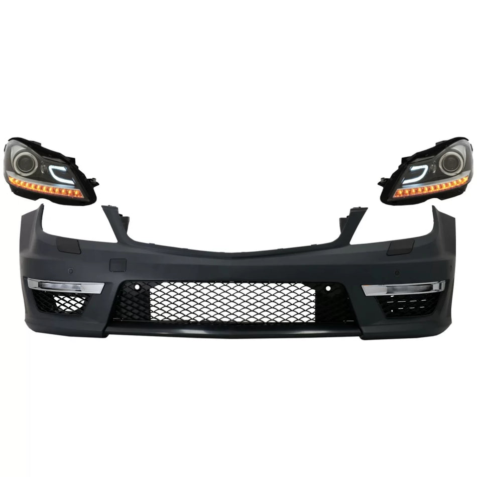 Paraurti Anteriore C63 Facelift con Fari DRL Nero per Mercedes Classe C W204