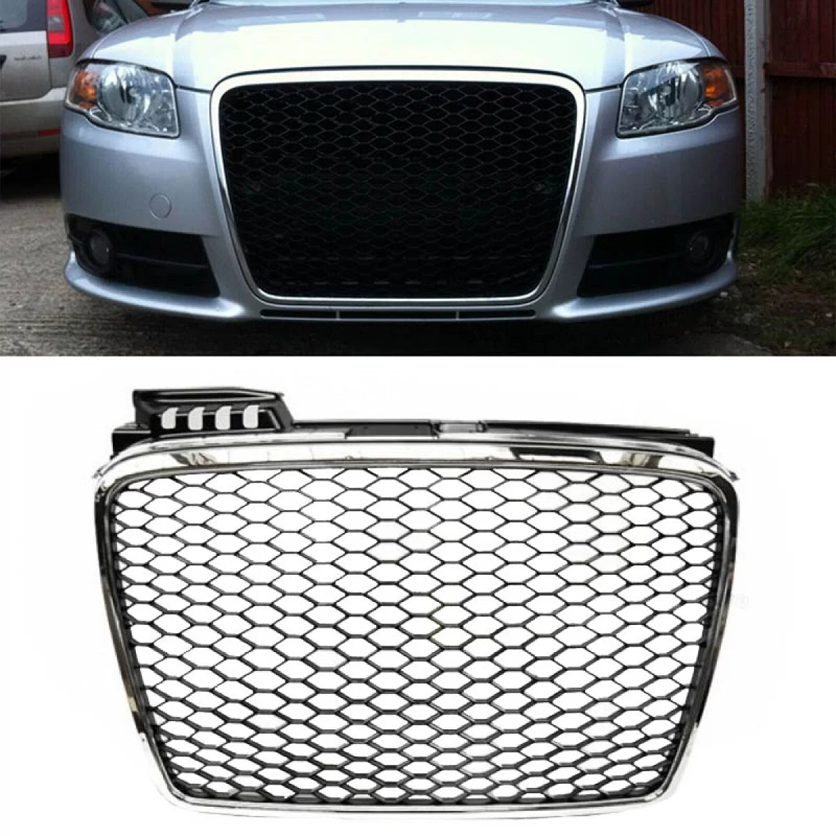 Griglia Anteriore Honeycomb Cromato Nero RS4 Look per Audi A4 B7 04-07