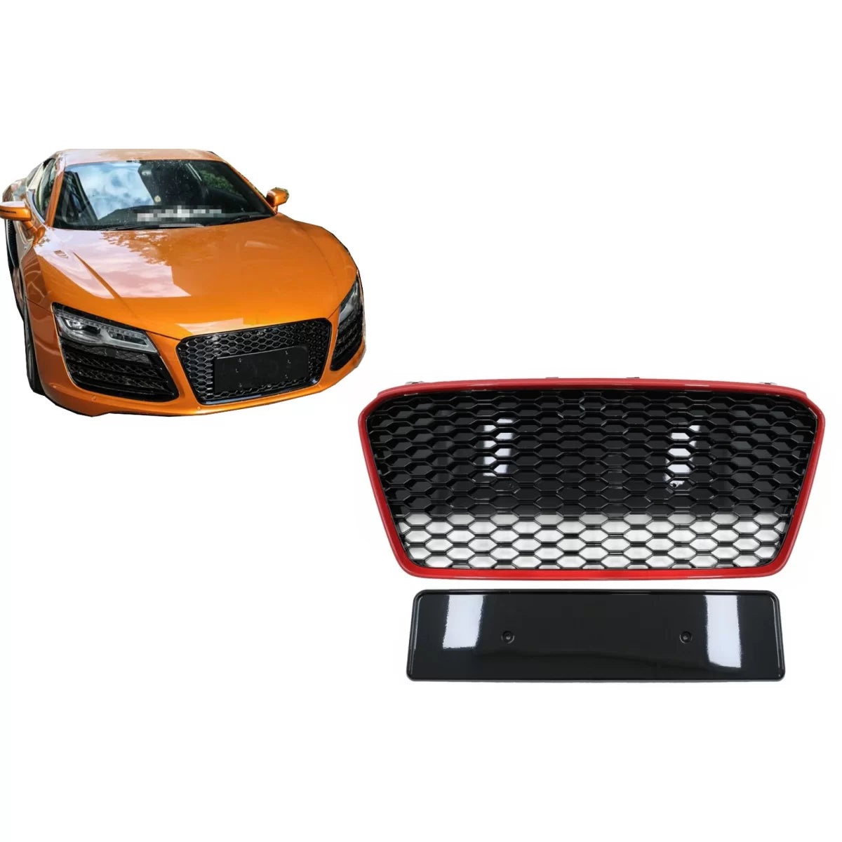 Griglia Anteriore Lucida Nera Rossa RS Design per Audi R8 42 Facelift 2013-2015