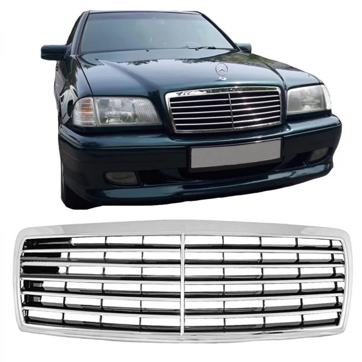 Griglia Anteriore Cromata Nera per Mercedes Classe C W202 Avantgarde 93-01