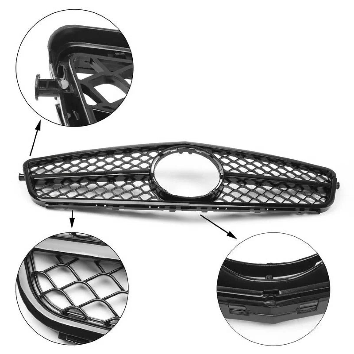 Griglia Anteriore Singola Lucida Nera Design C63 per Mercedes Classe C W204