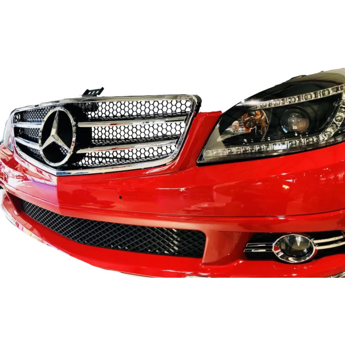Griglia Anteriore C63 Design con 2 Stecche Nero Cromato per Mercedes Classe C