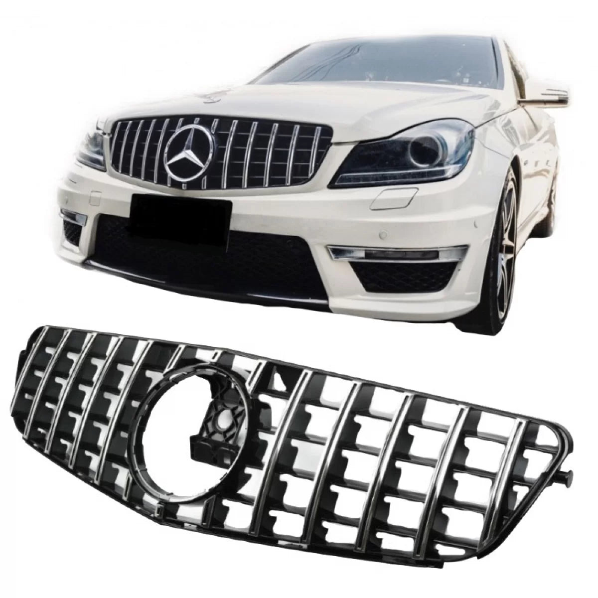Griglia Anteriore Panamericana Nero Cromato per Mercedes Classe C W204 07-14