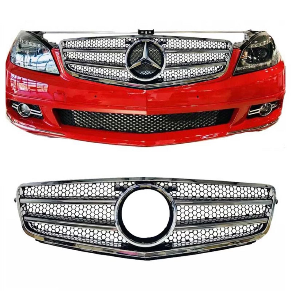 Griglia Anteriore C63 Design con 2 Stecche Nero Cromato per Mercedes Classe C