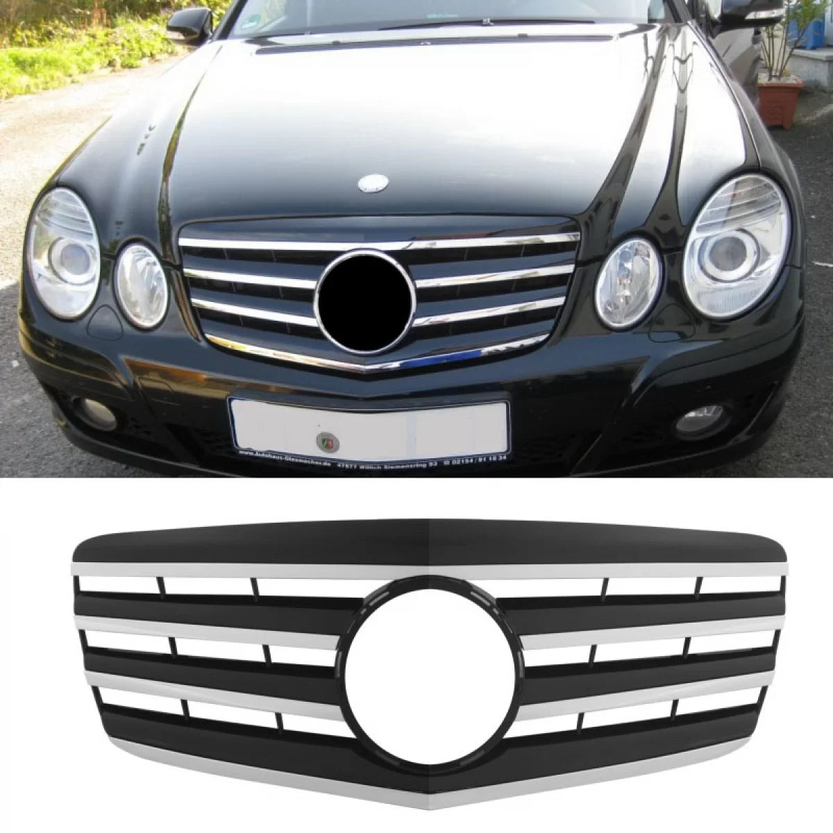 Griglia Anteriore Design a con 4 Stecche Nero Cromo per Mercedes Classe E W211