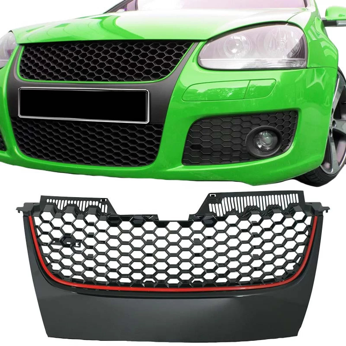 Griglia Anteriore Nido D'ape Senza Logo con Linea Rossa per VW Golf 5 03-08