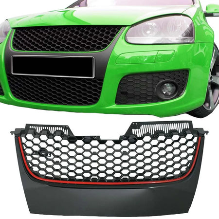 Griglia Anteriore Nido D'ape Senza Logo con Linea Rossa per VW Golf 5 03-08