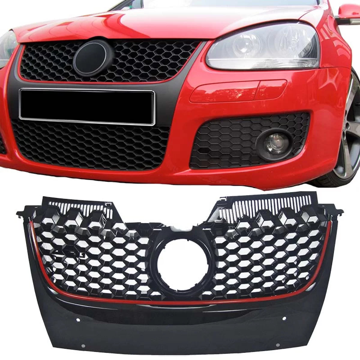 Griglia Anteriore Nido D'ape con Linea Rossa per VW Golf 5 03-08 Jetta 05-11