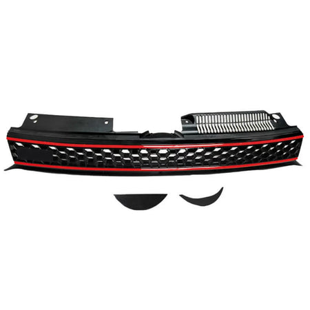 Griglia Anteriore Nido D'ape con Linea Rossa per VW Golf Vi 08-11 GTI Look