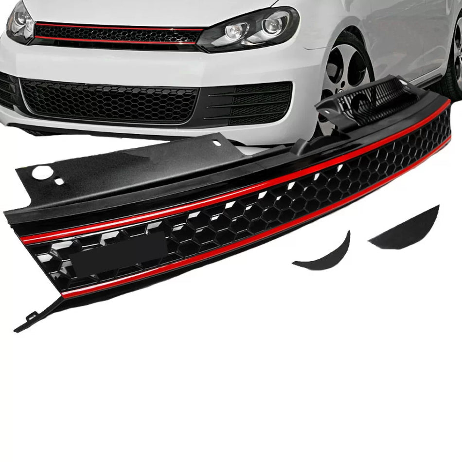 Griglia Anteriore Nido D'ape con Linea Rossa per VW Golf Vi 08-11 GTI Look