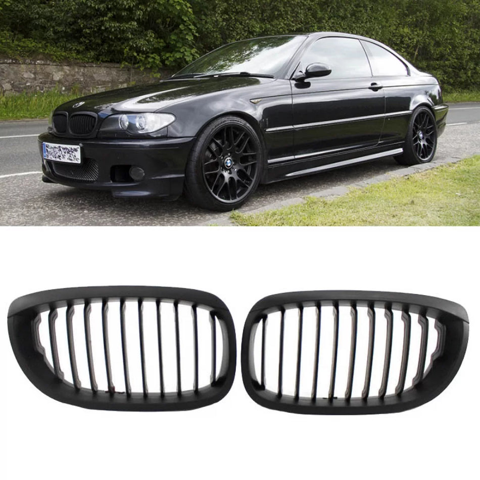 Griglia Anteriore Nera Opaca 2 Pezzi per BMW 3 E46 Coupe Cabrio 03-06