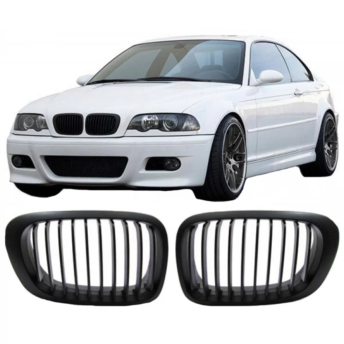 Griglia Anteriore Nera Opaca 10 Linee 2 Pezzi per BMW 3 E46 Coupe Cabrio 99-03