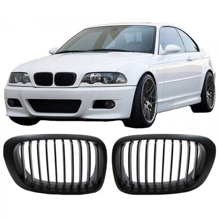 Griglia Anteriore Nera Opaca 10 Linee 2 Pezzi per BMW 3 E46 Coupe Cabrio 99-03