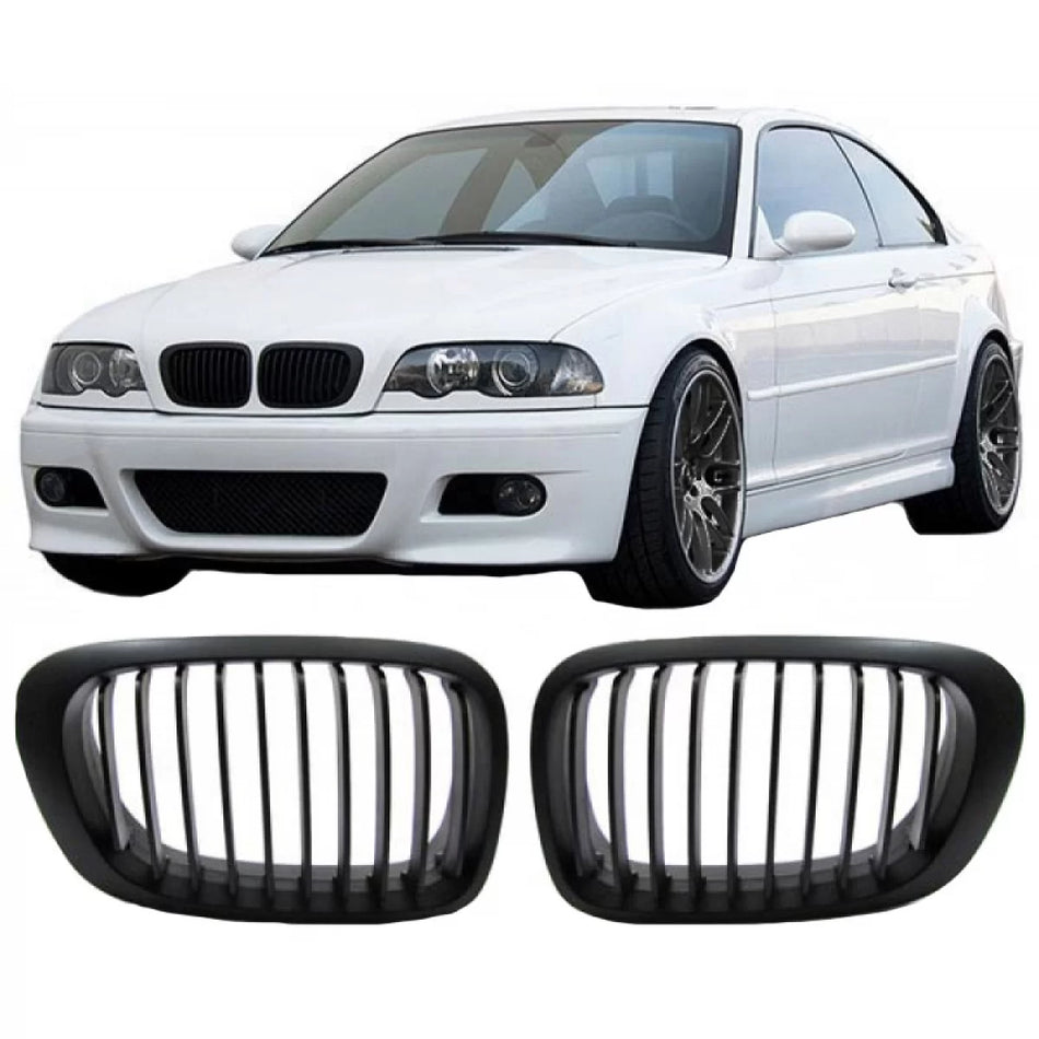 Griglia Anteriore Nera Opaca 10 Linee 2 Pezzi per BMW 3 E46 Coupe Cabrio 99-03
