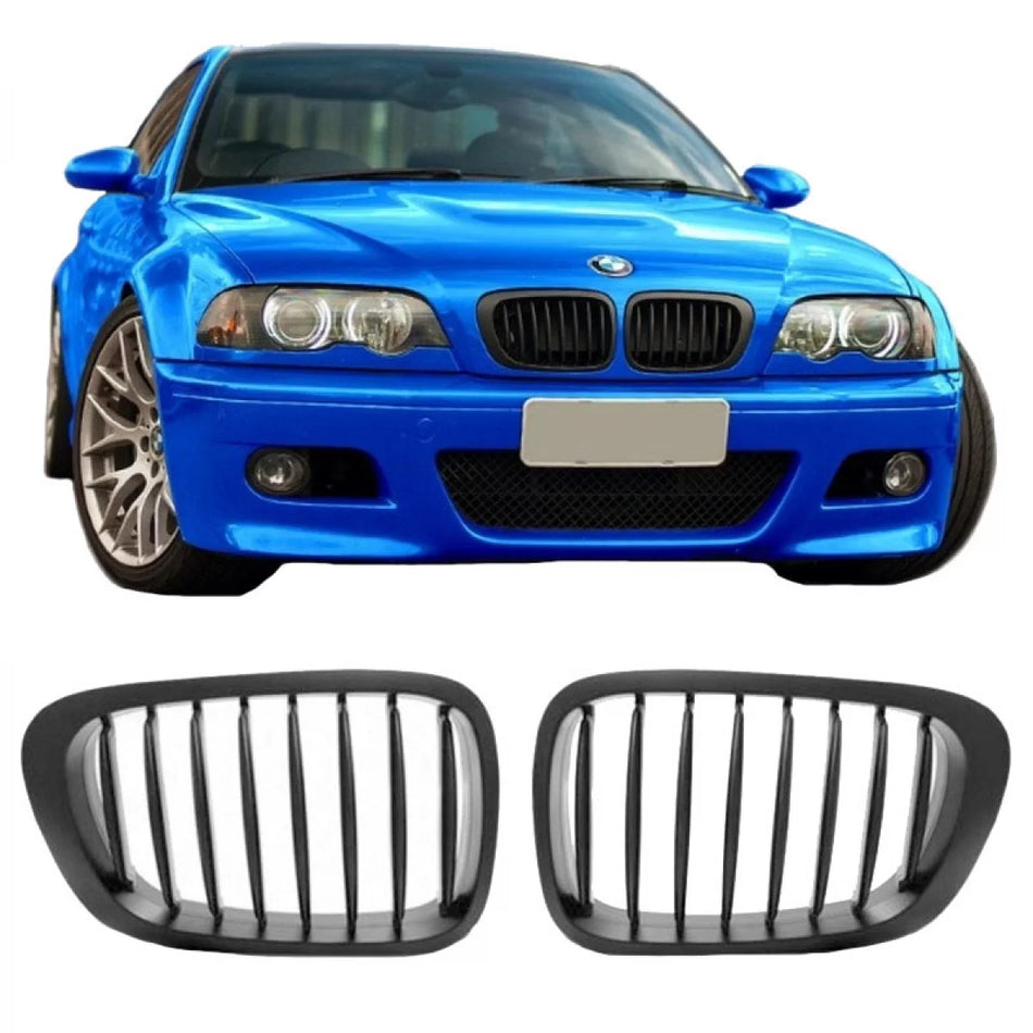 Griglia Anteriore Nera Opaca 8 Linee 2 Pezzi per BMW 3 E46 Coupe Cabrio 99-03