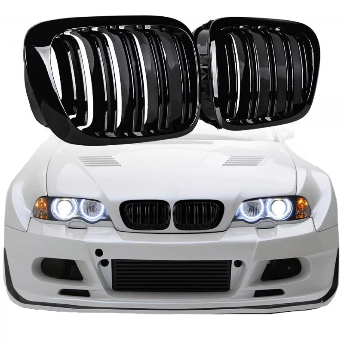 Griglia Anteriore Doppia Lucida M4 Look 2 Pezzi per BMW 3 E46 99-03 Coupe Cabrio